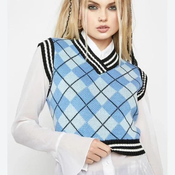 Ragged Priest argyle cropped sweater Large - Picture 1 of 10